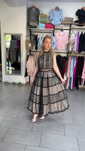 Rochie Maxi Neagră din Dantelă și Tul cu Buline