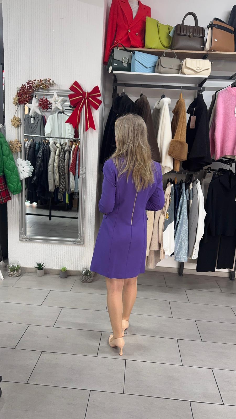 Rochie tip sacou mov cu nasturi aurii