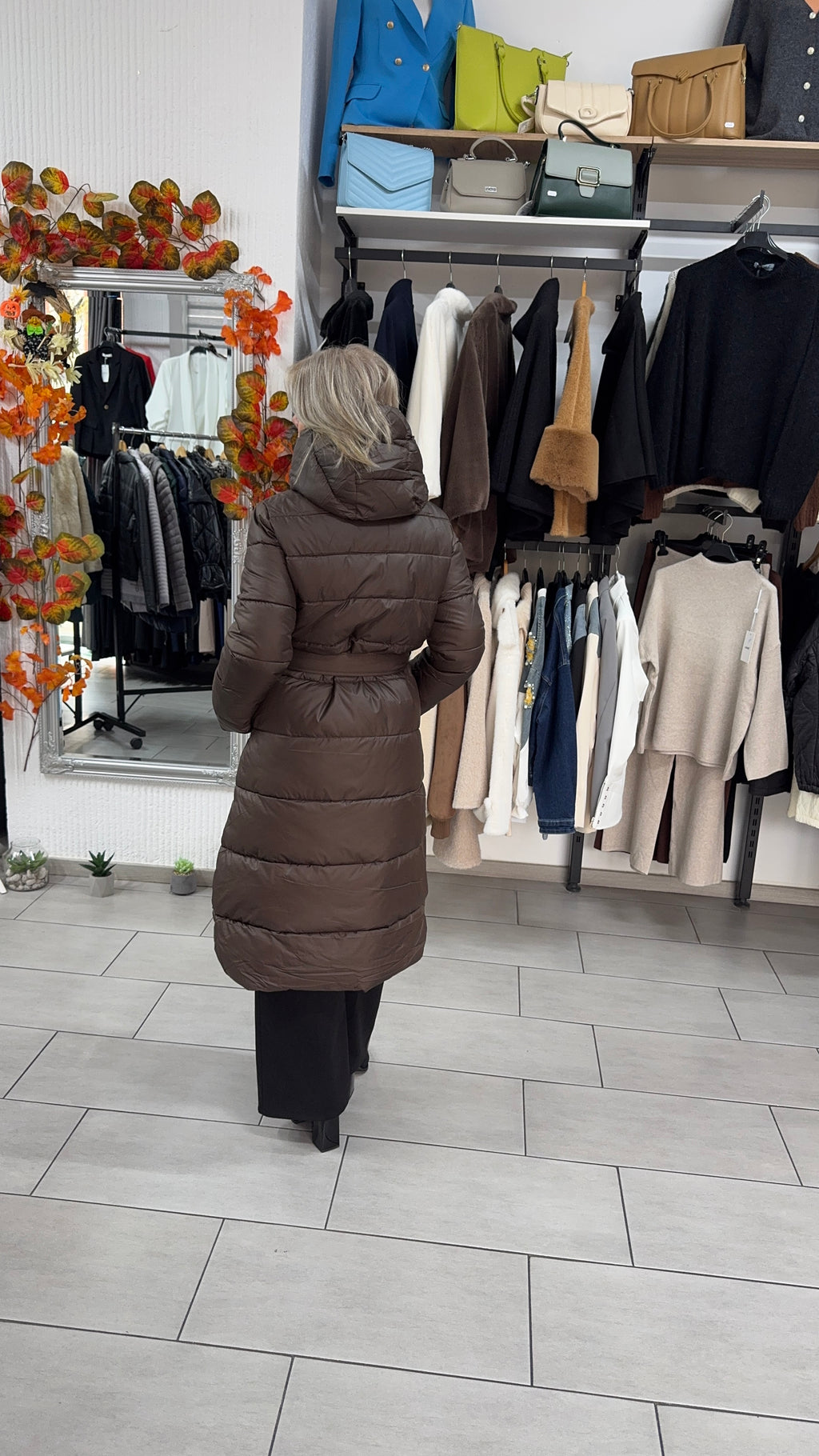 Geacă lungă reversibilă, animal print & maro uni cu 2 fețe