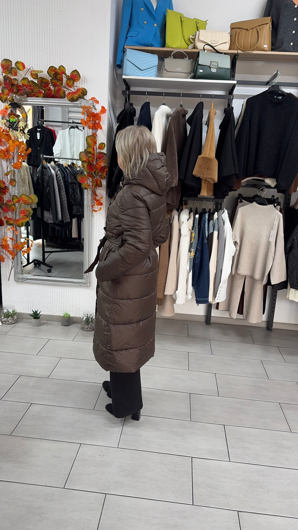 Geacă lungă reversibilă, animal print & maro uni cu 2 fețe