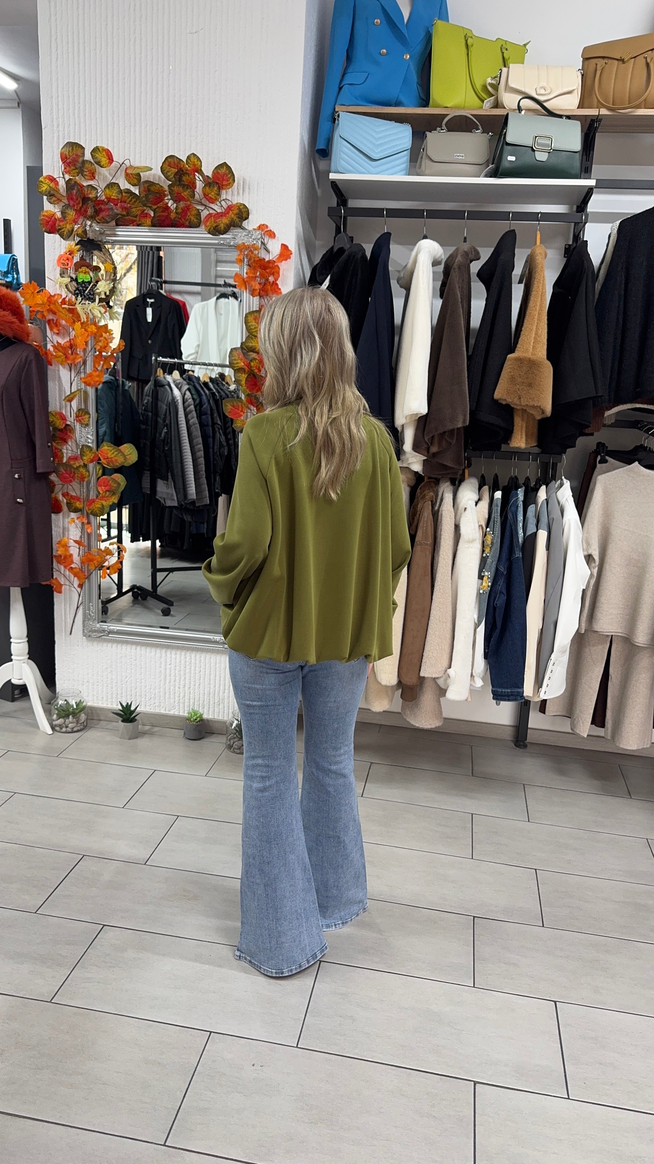 Hanorac verde cu fermoar