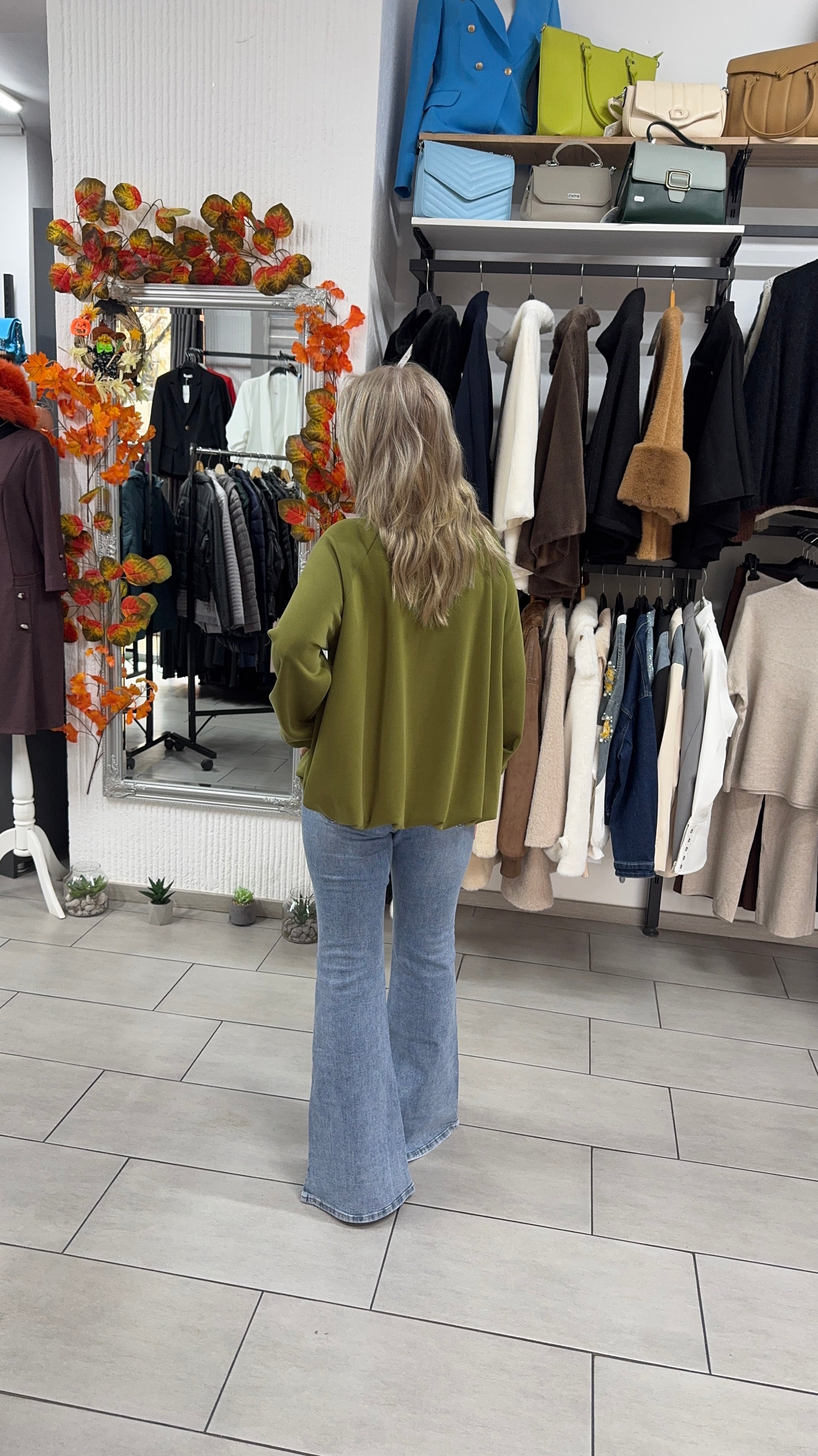 Hanorac verde cu fermoar