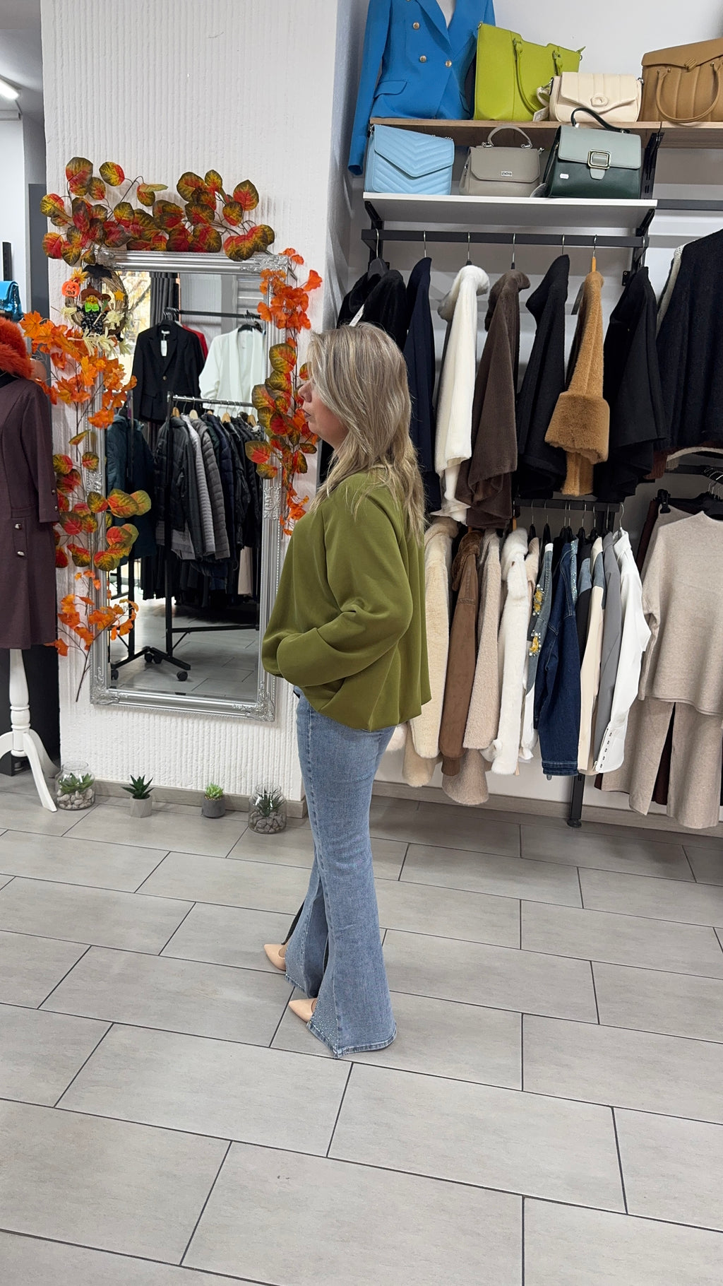 Hanorac verde cu fermoar