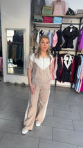 Compleu damă bej cu pantaloni largi
